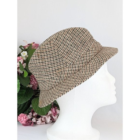 Vintage 1960s Wool Tweed Brown Trilby Hat Sz Small Tweed Fedora Cap Walking Hat - Picture 2 of 8
